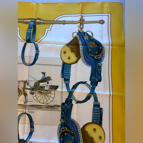Vintage Hermes Silk Scarf Carrick a Pompe Lord & Taylor Yellow 90cm - Picture 3 of 9
